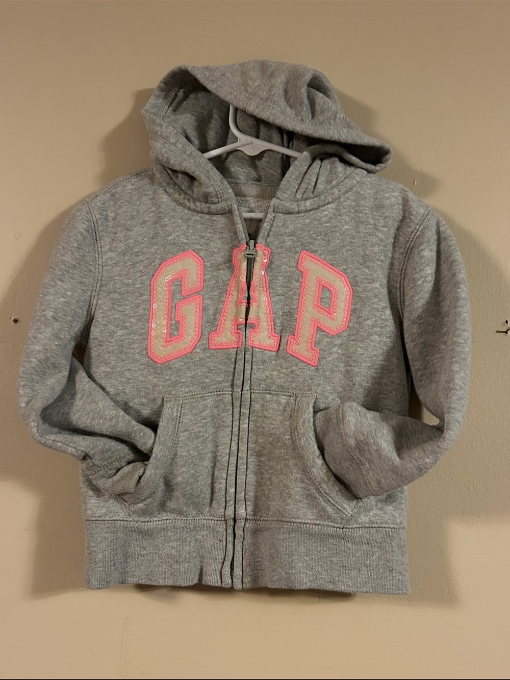 GAP Gray Hoodie with Pink Sequin Logo